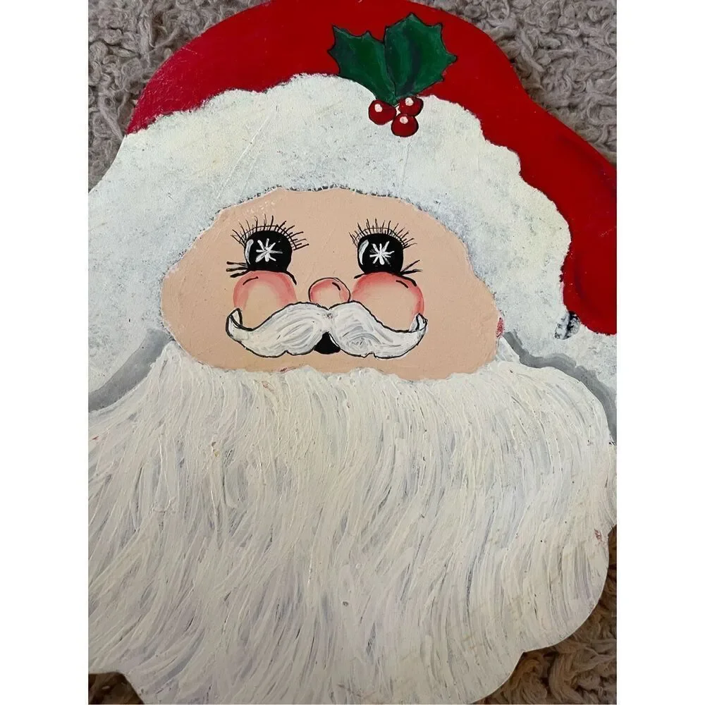 Vintage‎ Santa hand painted wooden wall decoration